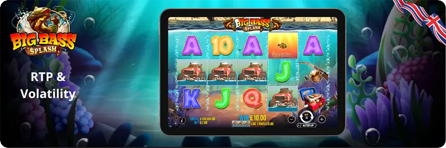 Big Bass Splash slot gameplay on tablet RTP and Volatility section