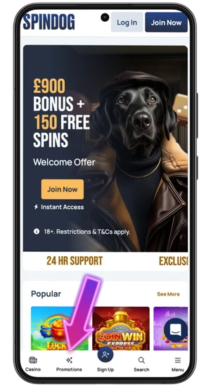 Opening the promotions page for Big Bass Splash free spins